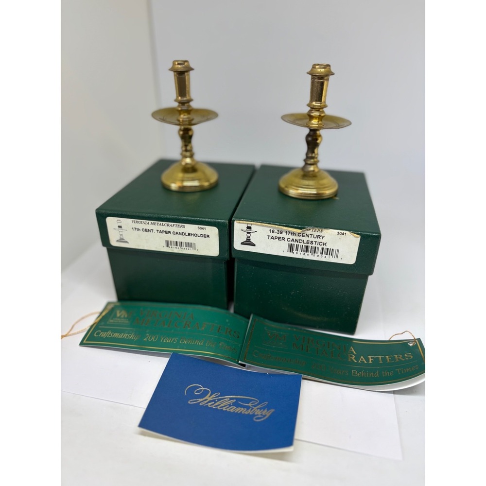 2 Virginia Metal Crafters Solid Brass  4.5”Candlestick Candle Holders Mini W/Box